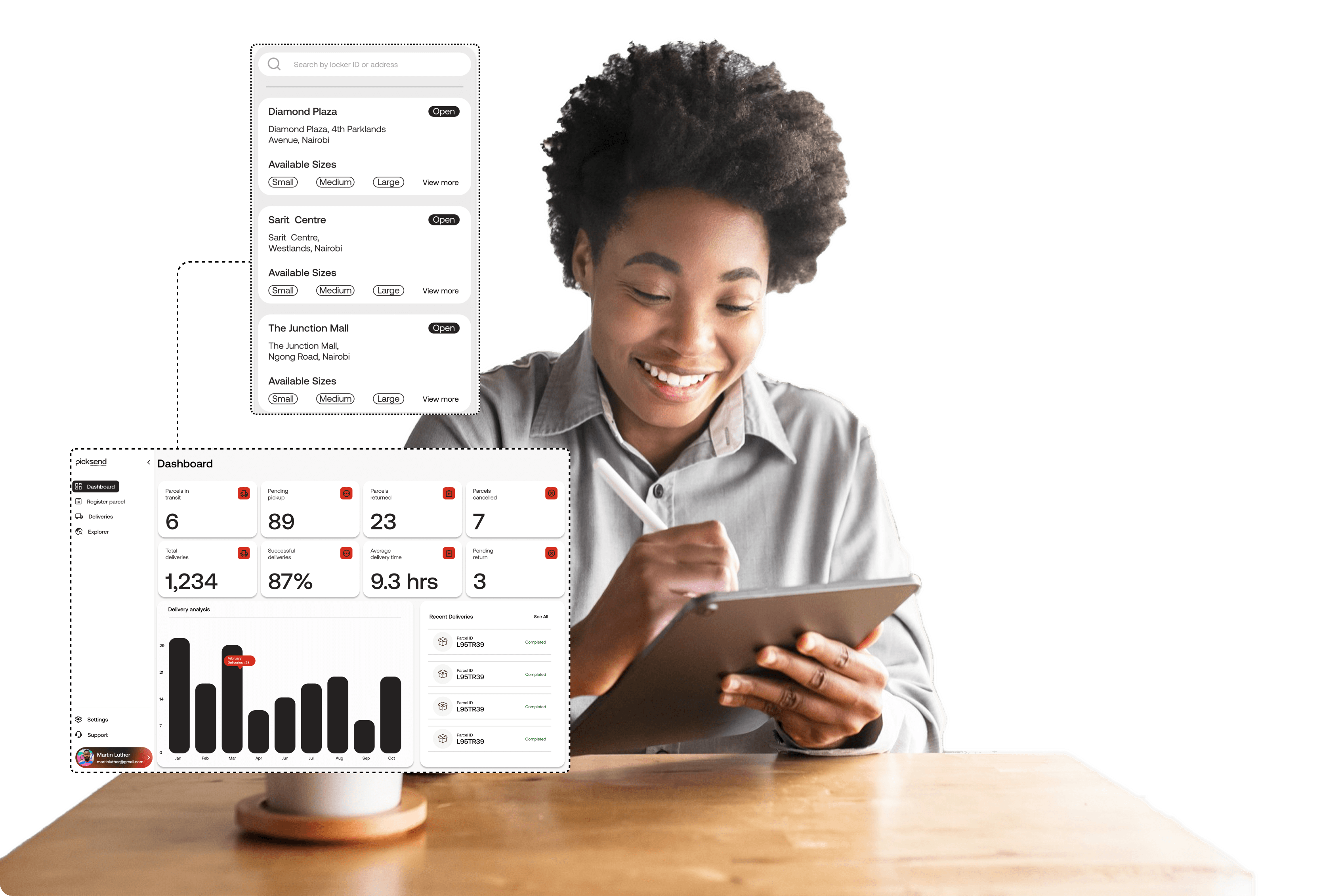 Person using Picksend interface